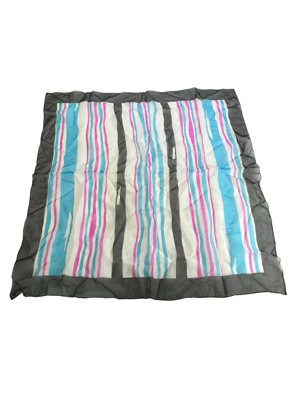 silken sheen chiffon Hand Rolled Sheer Striped Scarf Black Blue Pink